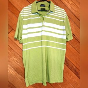 Aureus Bamboo Tech green and white striped polo shirt size large
